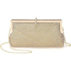 🆕Women Gold Polyester Crystal Rhinestone Evening Clutch Purse Crossbody Handbag